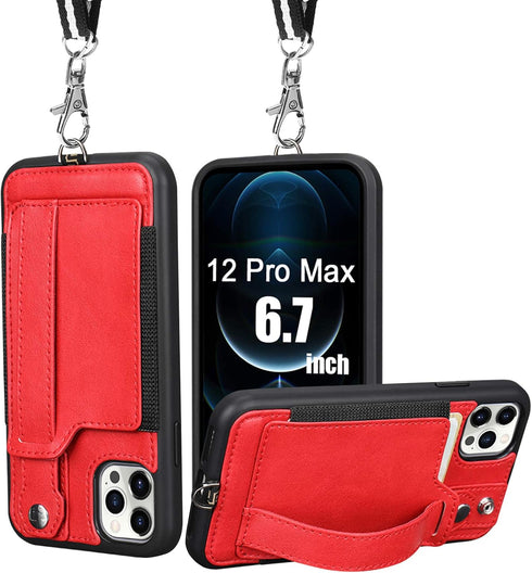 TOOVREN for iPhone 12 Pro Max for Women and Girls with Card Holder Kickstand Adjustable Lanyard Neck Strap, Phone Protective Back Cover for iPhone...